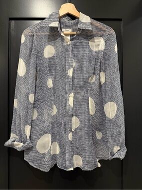 Bagutta Navy and White Large Dot Button-Down Shirt